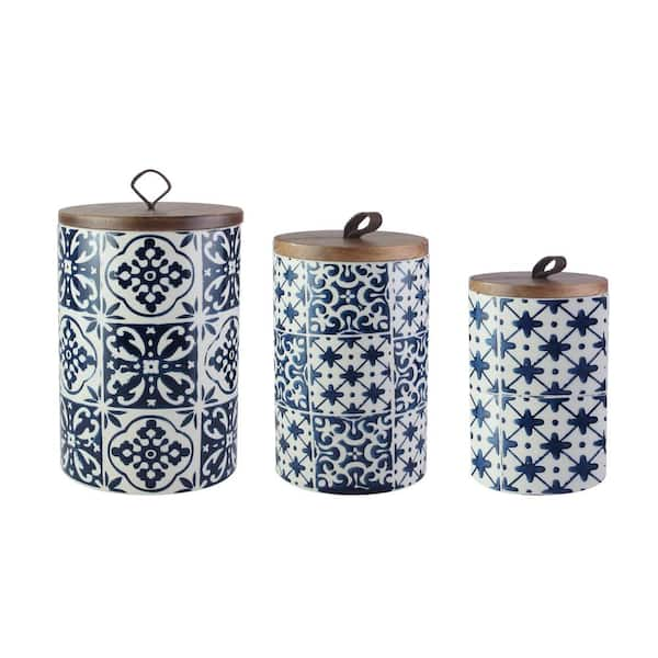 Blue Florals and Flitters Wood Kitchen Canister Set