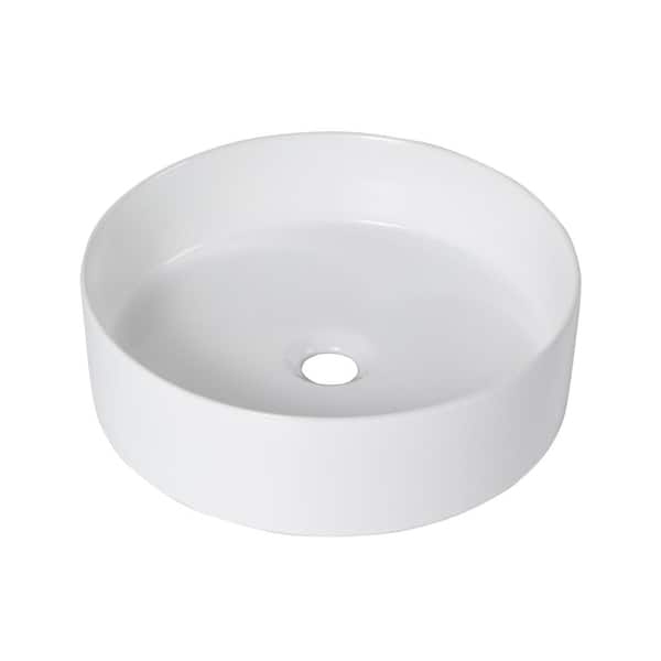 WELLFOR Art Style Glossy White Ceramic Round Vessel Sink