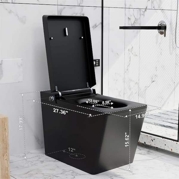 1.2-1.32 GPF Auto Open Close Lid Elongated Smart Bidet Toilet in Matte Black with Heated Seat Remote Control