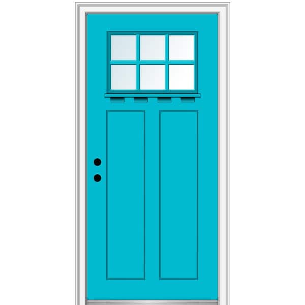 MMI Door 36 in. x 80 in. Right-Hand Inswing 6-Lite Clear 2-Panel Shaker Painted Fiberglass Smooth Prehung Front Door with Shelf