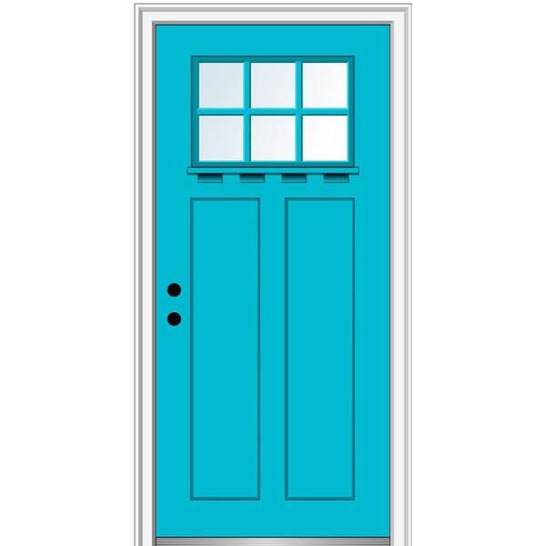 MMI Door 32 in. x 80 in. Right-Hand Inswing 6-Lite Clear 2-Panel Shaker Painted Fiberglass Smooth Prehung Front Door with Shelf