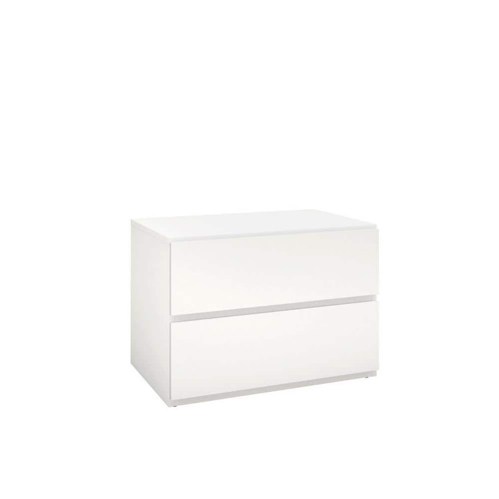 Sleek Modern White Nightstand with Charging Station and Storage Drawer