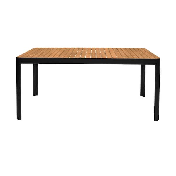 Armen Living Portals Black Rectangle Teak Wood and Aluminum Outdoor Dining Table