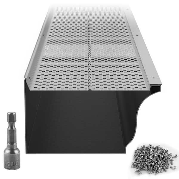 Gutter Guard 6 in. Width Aluminum Leaf Filter 26-Piece 104 ft. Total Length 0.157 in. Hole Diameter and 0.02 in. Thick
