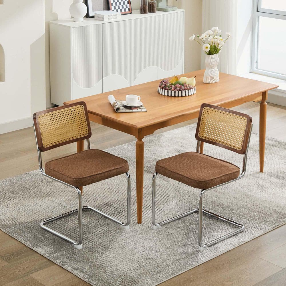 Muse Coffee Modern Upholstered Linen Dining Chairs, Cane Rattan Back, Stainless Chrome Base (Set of 2) price history on PriceWatchPro