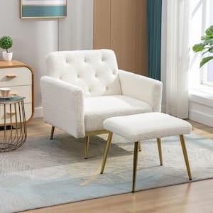 Modern White Teddy Adjustable Accent Chair with Ottoman Convertible Recliner Chaise Lounge Chair and Ottoman Set