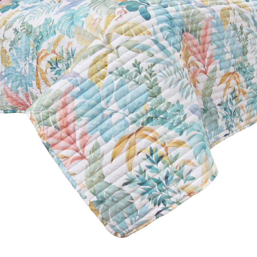 Boho-Chic Blue Microfiber Botanical Full Quilt Set