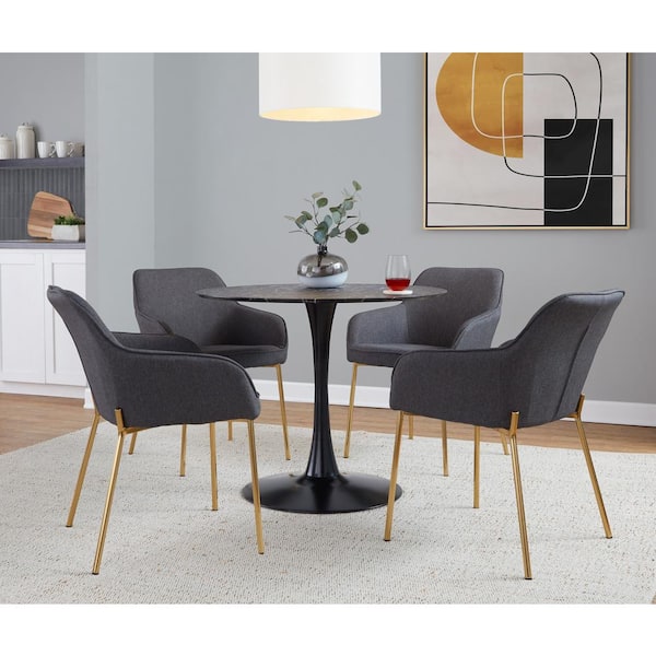 Lumisource Daniella Charcoal Fabric and Gold Steel Arm Chair (Set of 2)
