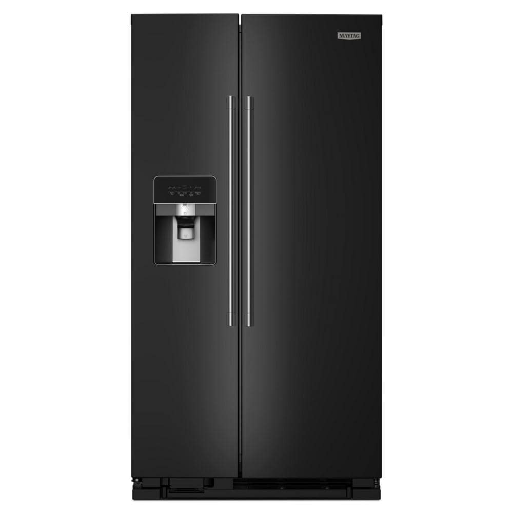 Maytag 36 in. 25 cu. ft. Standard Depth Side-by-Side Refrigerator in Black with Can Caddy