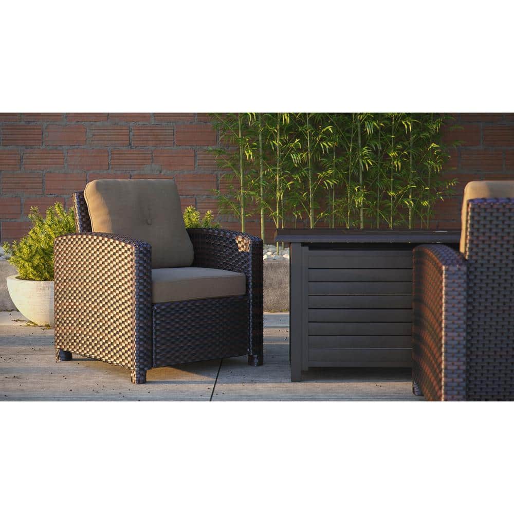 Mocha Wicker Outdoor Club Chair with Khaki Cushions