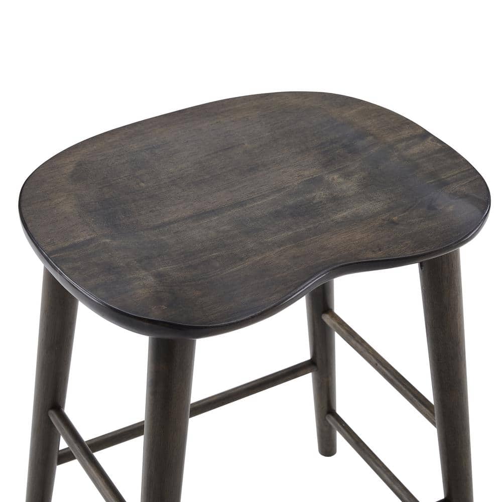 Gray Wood Backless Saddle Style Counter Stools, Set of 2