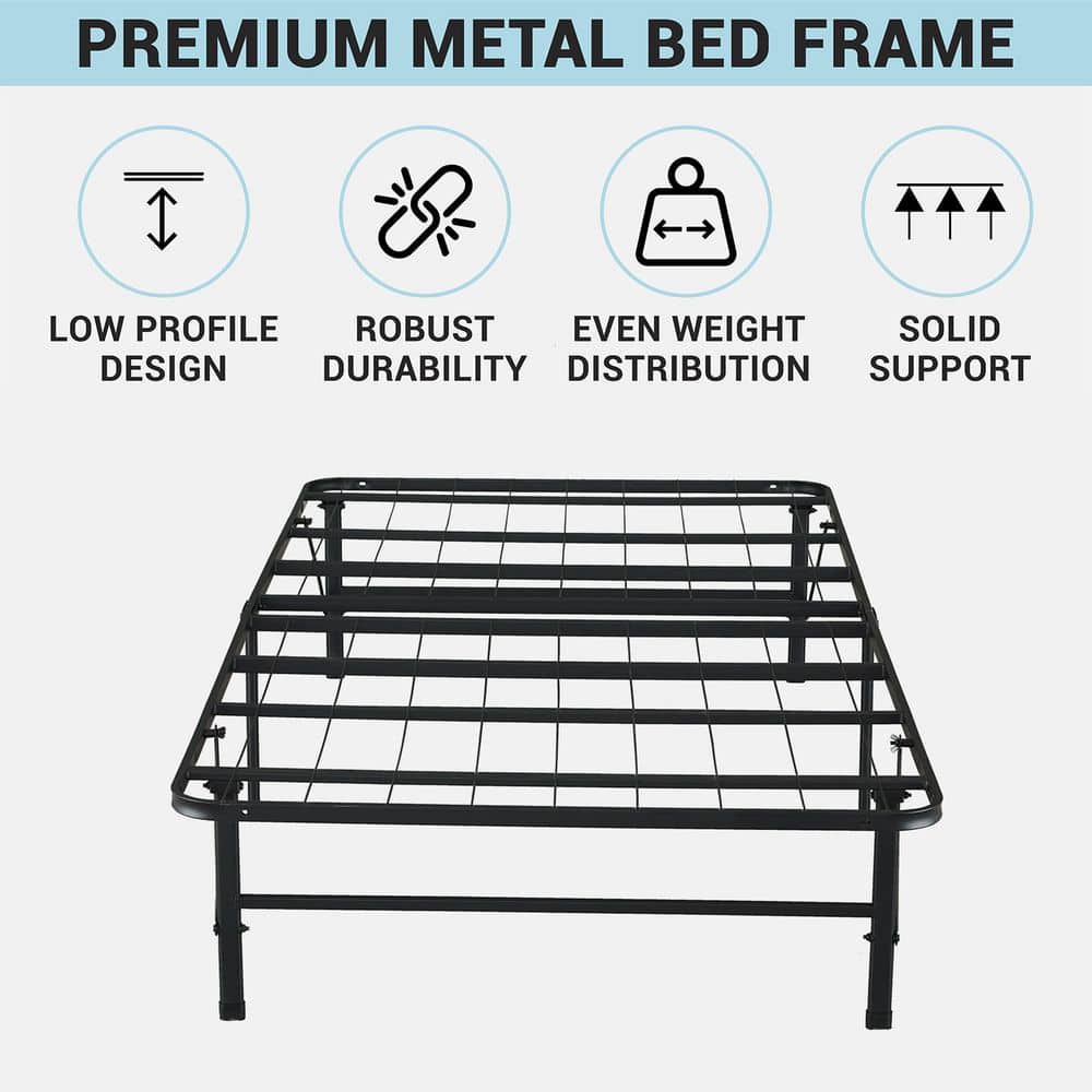 idealBase 14" Foldable Metal Platform Bed Frame - Mattress Foundation - Box Spring Replacement by Naomi Home-Bed Size:Twin,Color:Black