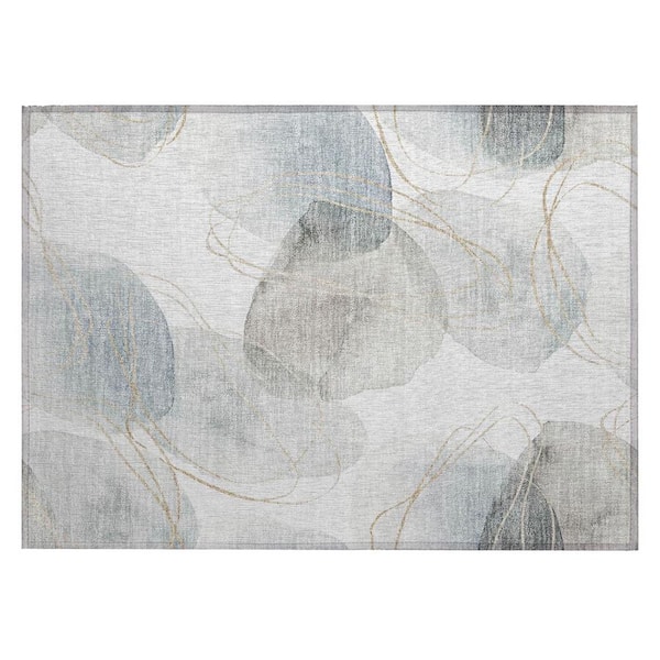 Ivory Blue and Gray 2 ft. x 3 ft. Woven Abstract Rectangle Indoor/Outdoor Area Rug
