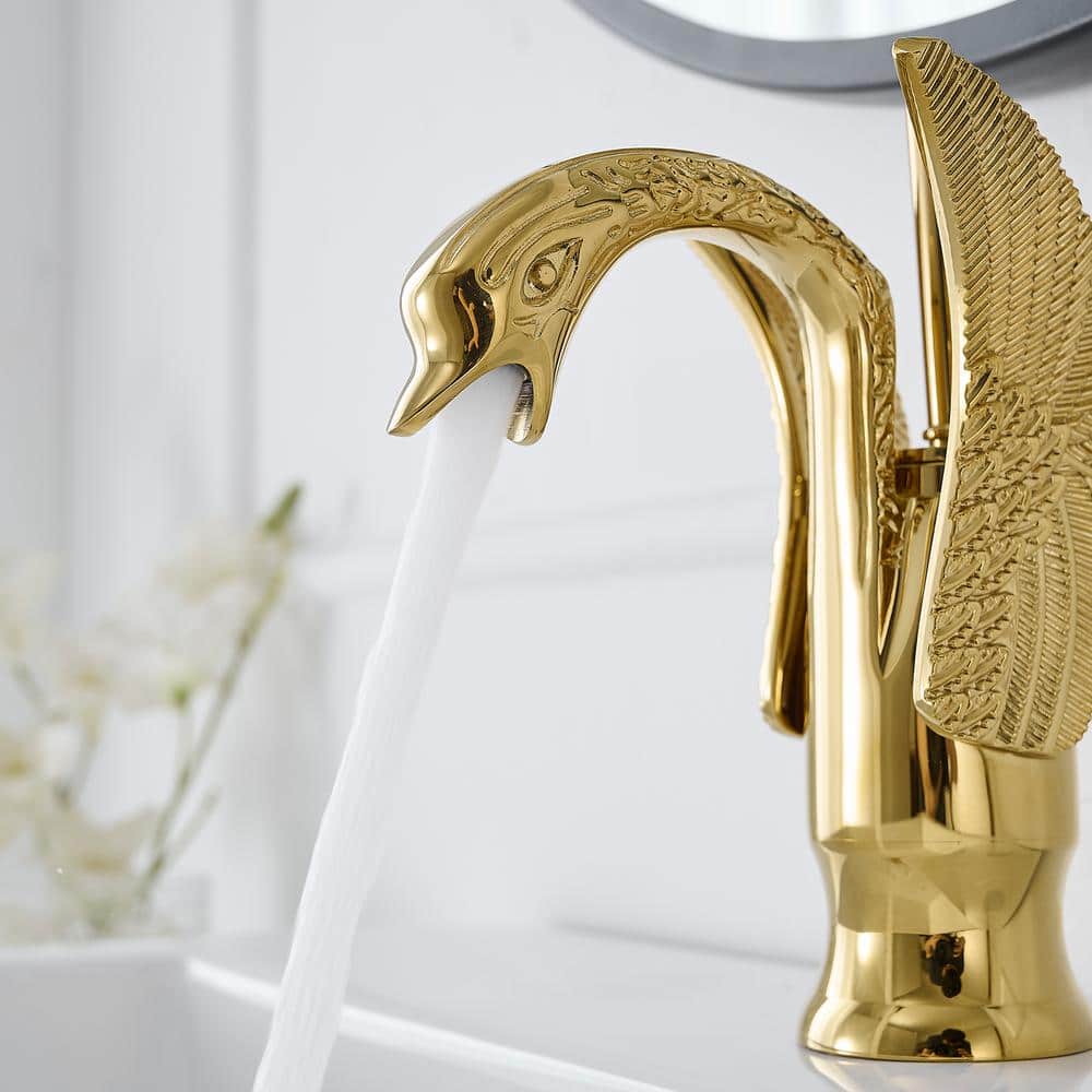 Gold Polished Brass Swan Single Handle Bathroom Faucet