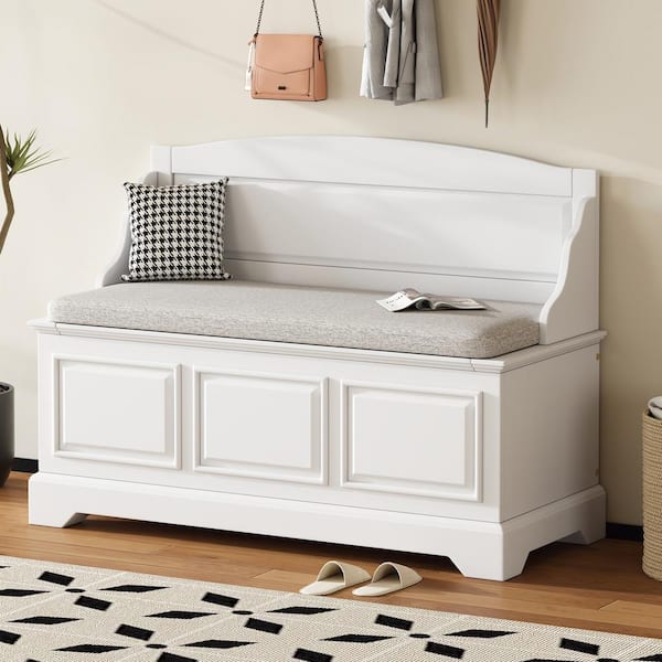 Harper & Bright Designs 41.7 in. White Soft-Close Shoe Storage Bench with Hidden Compartment