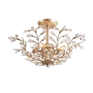 Alina 20 in. 4-Light Brushed Silver-ish Champagne Crystal Beaded 9-Branch Semi- Flush Mount