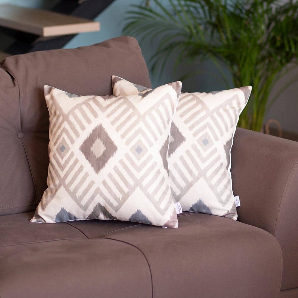 Tortilla Brown Ikat Polyester Reversible Pillow Covers, Set of 2