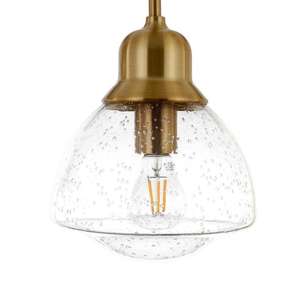 Brass and Seeded Glass Single Pendant Light