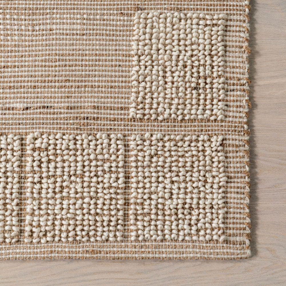Ivory Geometric Tufted Handmade Wool Area Rug 5x8