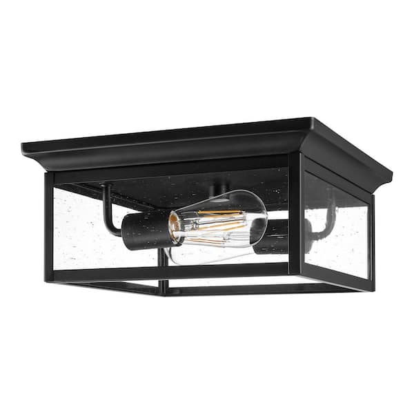 Hampton Bay Edgehill 2-Light Matte Black Outdoor Flush Mount Light with ...