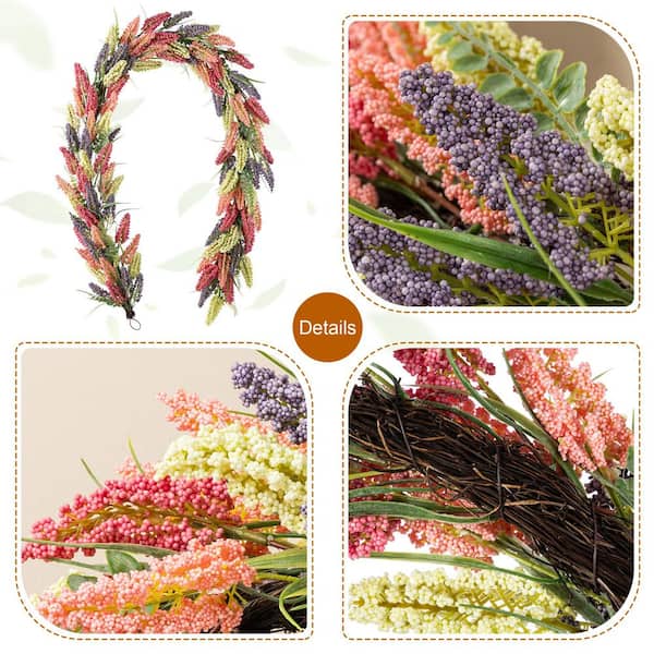 Glitzhome 6 ft. Pink, Purple and Yellow Artificial Mixed Heather