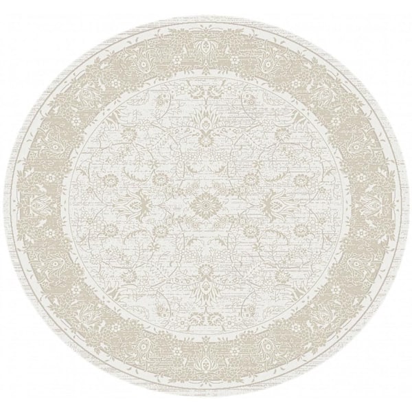 Dekor Ivory Taupe 8 ft. Round x 8 ft. Medallion Traditional Round Area Rug
