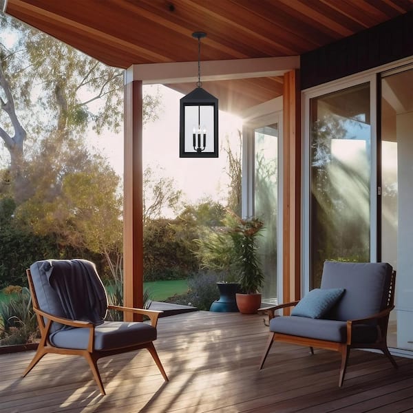 Storm 25 in. 3-Light Black Outdoor Hanging Pendant Light Fixture with Clear Glass