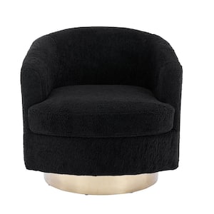 Modern Black Boucle Swivel Barrel Chair Accent Armchair Set of 1 with Stainless Steel Base