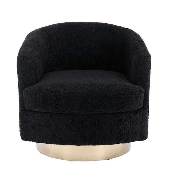 JASIWAY Modern Black Boucle Swivel Barrel Chair Accent Armchair Set of 1 with Stainless Steel Base