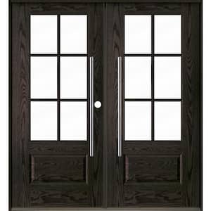 Faux Pivot 72 in. x 80 in. 6-Lite Left-Active/Inswing Clear Glass Baby Grand Stain Double Fiberglass Prehung Front Door