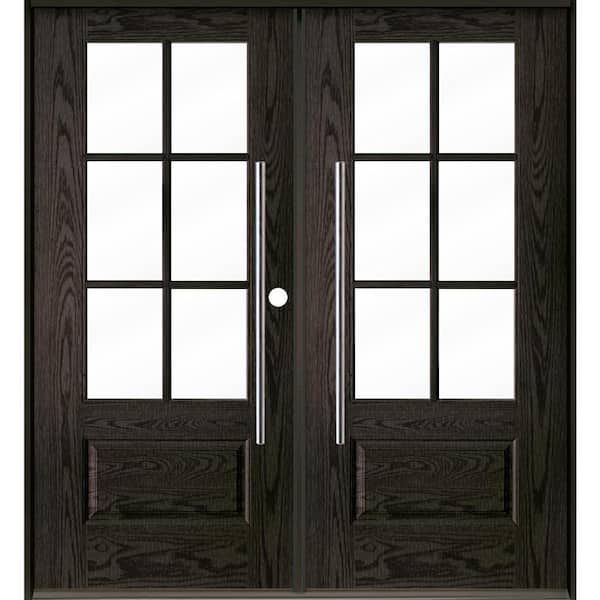 Krosswood Doors Faux Pivot 72 in. x 80 in. 6-Lite Left-Active/Inswing Clear Glass Baby Grand Stain Double Fiberglass Prehung Front Door