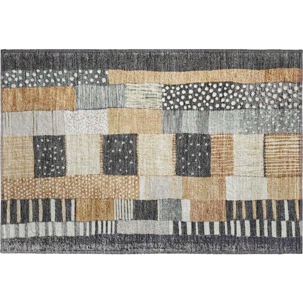 Mayfield Premium Machine Washable Abstract AMF1960 Black 2 ft. x 3 ft. Accent Rug