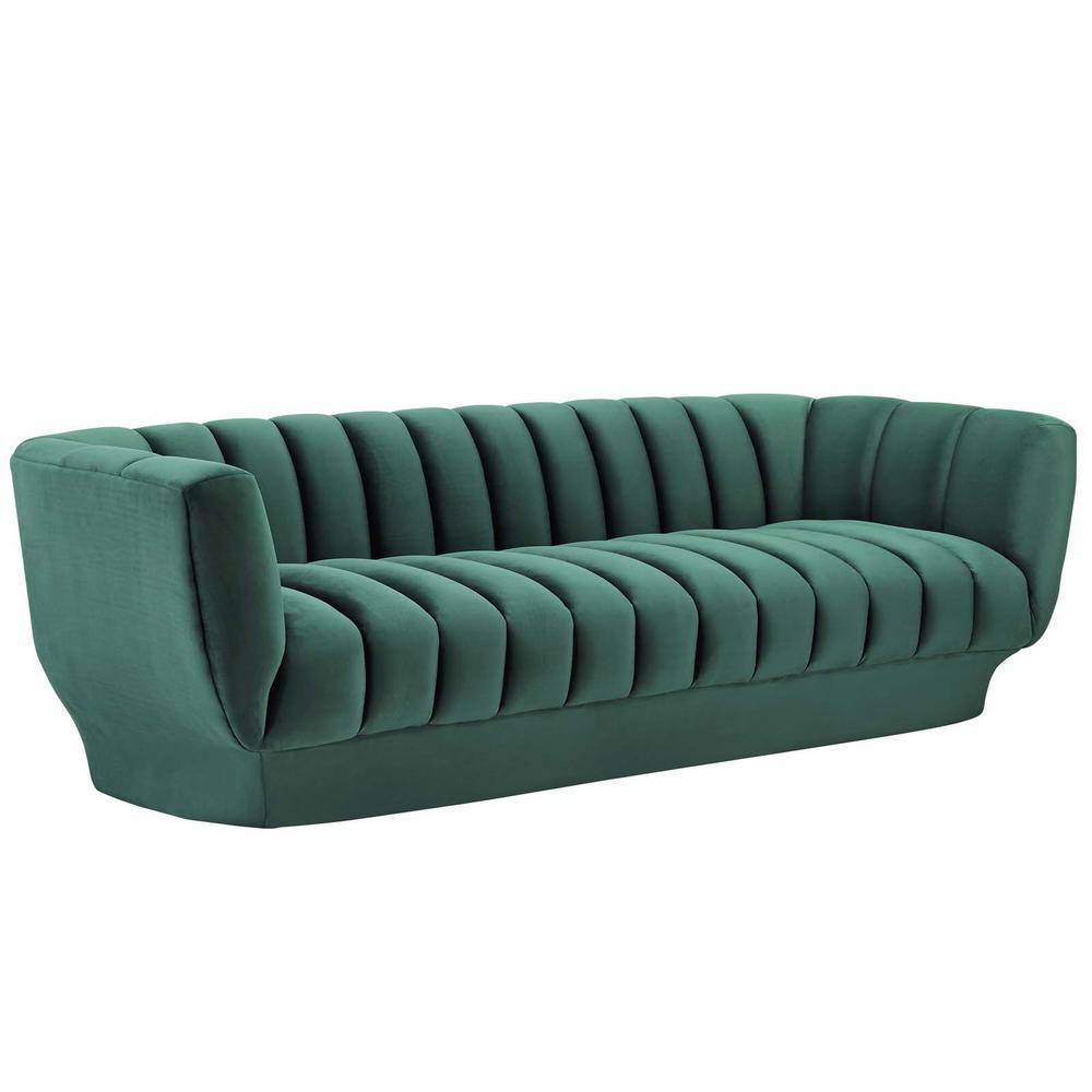 MODWAY Entertain 88.5 in. Green Channel Tufted Velvet 4-Seater Tuxedo ...