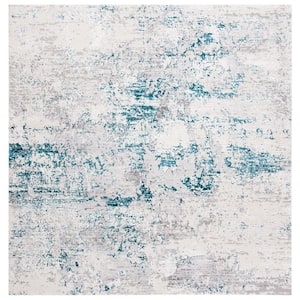 Amalfi Cream/Turquoise 7 ft. x 7 ft. Abstract Distressed Square Area Rug