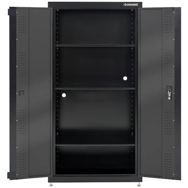 Welded Steel 3-Shelf Garage Floor Storage Cabinet in Black and Gray (36 in W x 72 in. H x 18 in. D)