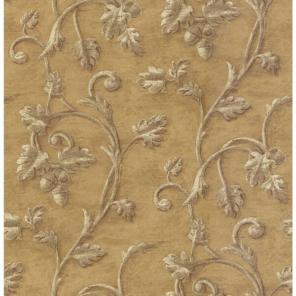 Brewster Madison Florals Yellow Scroll Print Wallpaper Sample
