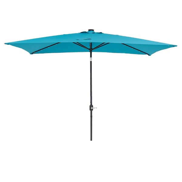 Unbranded 10 ft. x 6.5 ft. Rectangular Patio Outdoor Solar Market Umbrella in Teal with Crank