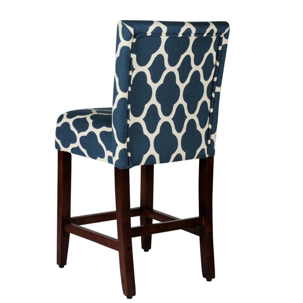 Navy Upholstered Wood Counter Height Barstool, 24"