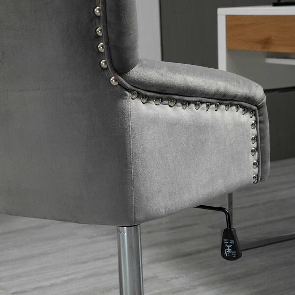 grey velvet office swivel chair with button back