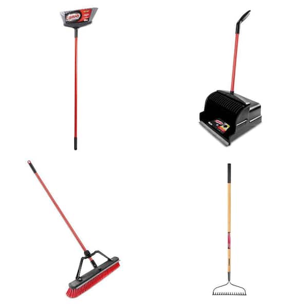 57 in. Bow Rake, 24 in. Push Broom, 16 in. Dustpan and 15 in. Angle Broom Yard Clean Up Set (4-Piece)