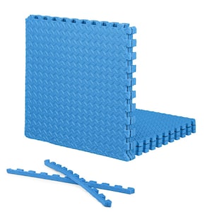 Blue 24" W x 24" L x 0.75" Thick EVA Foam Double-Sided Diamond Pattern Gym Flooring Tiles (6 Tiles/Pack) (24 sq. ft.)