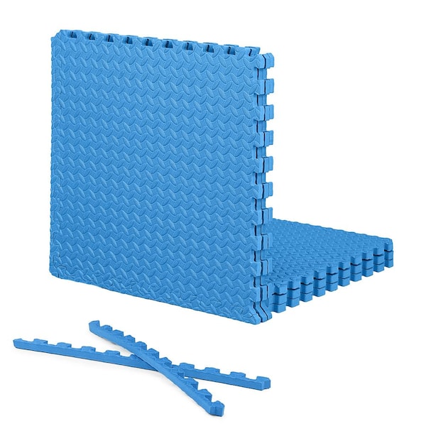 SAKAE Blue 24" W x 24" L x 0.75" Thick EVA Foam Double-Sided Diamond Pattern Gym Flooring Tiles (6 Tiles/Pack) (24 sq. ft.)