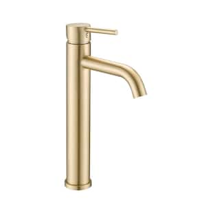 Single Handle Single-Hole Bathroom Vessel Sink Faucet in Brushed Gold