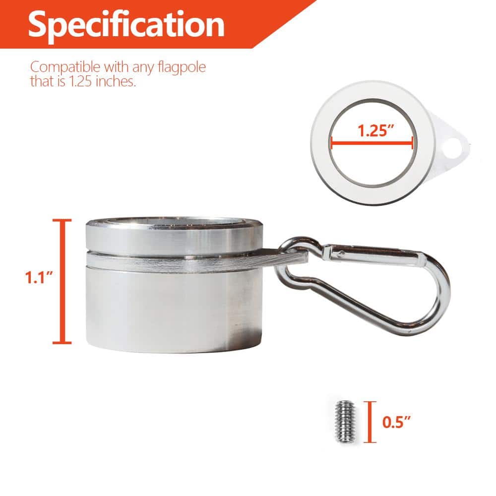 Silver Aluminum Flagpole Mounting Rings Set with Carabiners