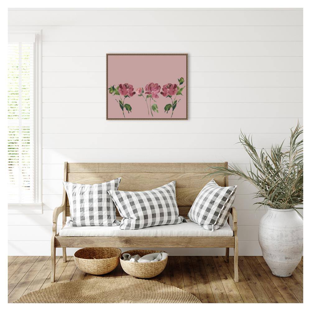 Mauve Peonies Beaded Bronze Framed Canvas Wall Art