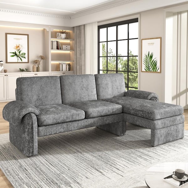 94.1 in. L Shaped Chenille Modern Sectional Sofa in Gray with Adjustable Backrest, Reversible Chaise Lounge
