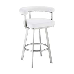 26 in. White and Silver Low Back Metal Frame Counter stool with Faux Leather Seat