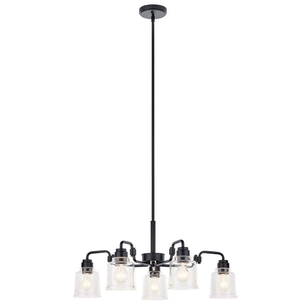 Aivian 30'' Black and Clear Glass 5-Light Chandelier