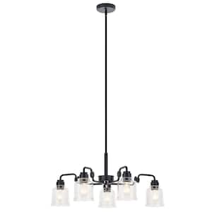Aivian 30 in. 5-Light Black Vintage Industrial Shaded Circle Chandelier for Dining Room