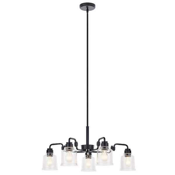 KICHLER Aivian 30 in. 5-Light Black Vintage Industrial Shaded Circle Chandelier for Dining Room